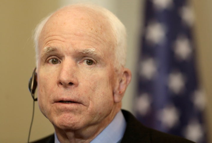 U.S. Senator John McCain speaks during a news conference in Riga, Latvia, December 28, 2016.