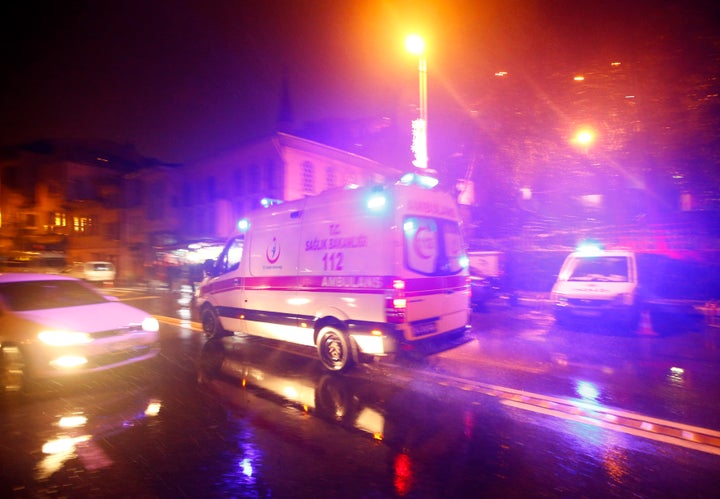 <strong>Ambulance car drives next to nightclub in Istambul, Turkey.</strong>