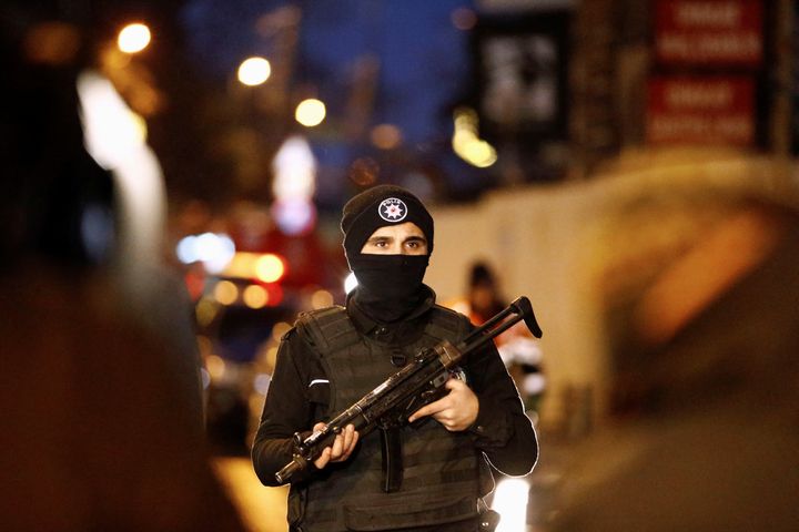 Police secure an area near the Istanbul nightclub.