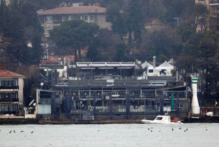 A Turkish coast guard boat patrols in front of the Reina nightclub by the Bosphorus.