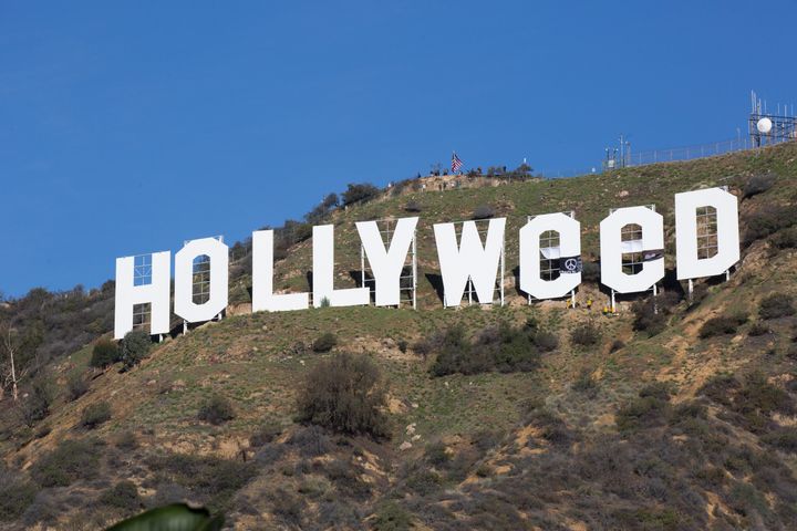 The iconic Hollywood sign gets changed to read 'Hollyweed'.