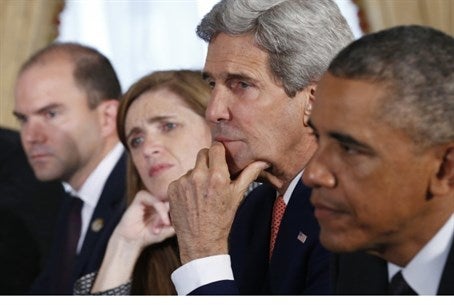 From left to right: Ben Rhodes, Samantha Power, John Kerry, Barack Obama