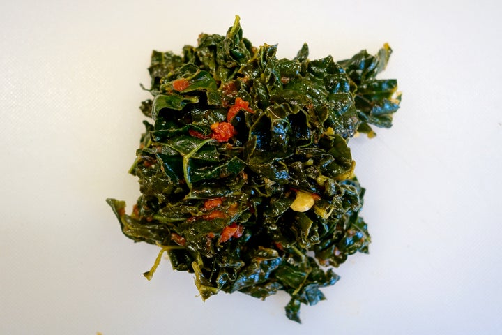 A little leftover cooked Tuscan kale (cavolo nero)