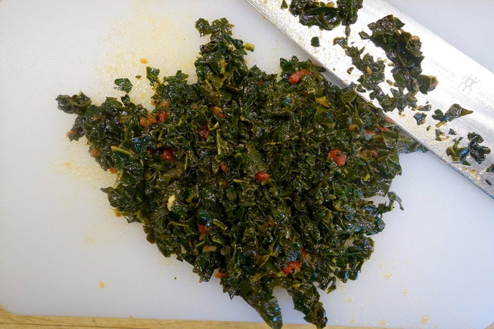 <p>After draining, the kale was finely chopped</p>
