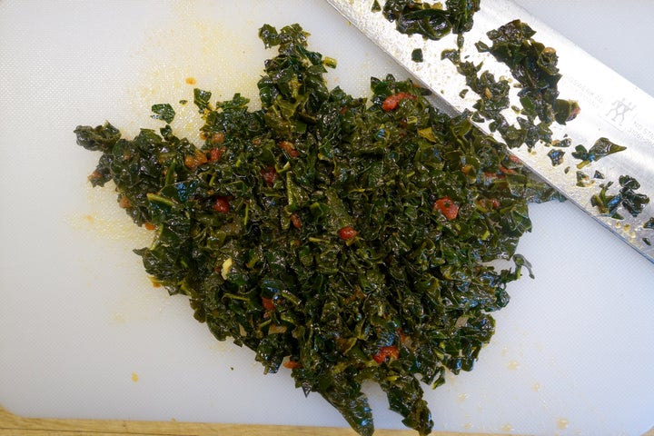 After draining, the kale was finely chopped