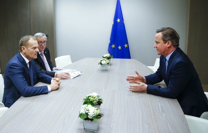 British Prime Minister David Cameron, right, hopes the threat of the United Kingdom's departure from the European Union 