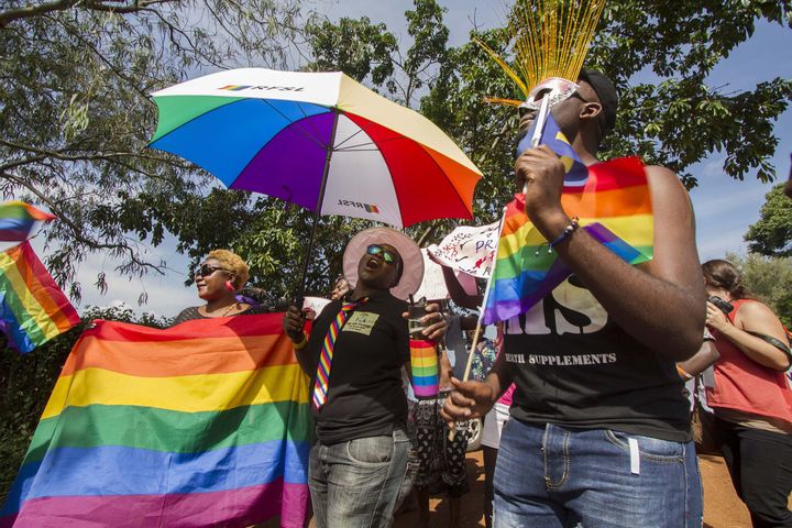Ugandan police arrested at least 15 people at a Gay Pride event Thursday, a gay rights advocate. Pictured here, people take part at a parade in 2015.