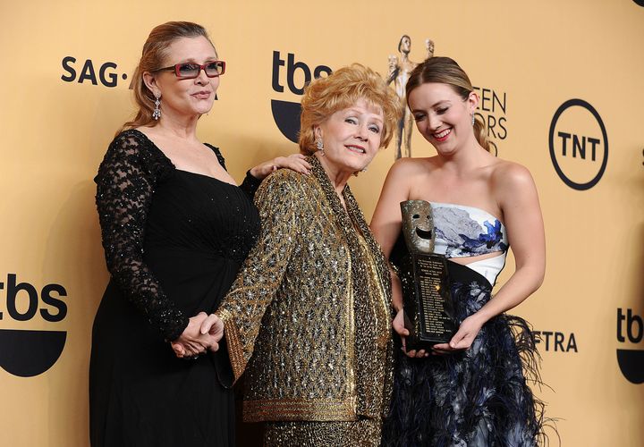 Billie Lourd with her mother and grandmother in 2015