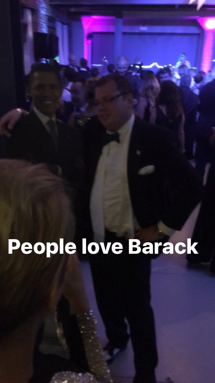 <p>#BarackingAround at the Green Tie Ball.</p>