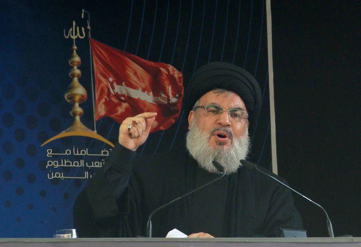 Lebanon's Hezbollah leader Sayyed Hassan Nasrallah addresses his supporters during a public appearance at a religious procession to mark Ashura in Beirut's southern suburbs, Lebanon October 12, 2016.