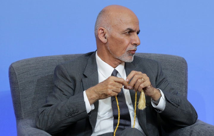 Afghan President Ghani listens to a contribution during a session at the international anti-corruption summit, London, Britai