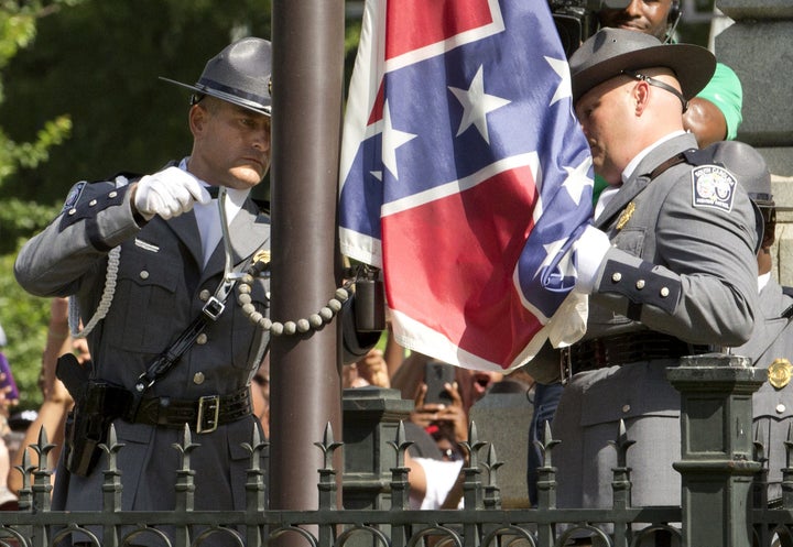 The Confederate battle flag is permanently removed from the South Carolina statehouse grounds during a ceremony in Columbia,