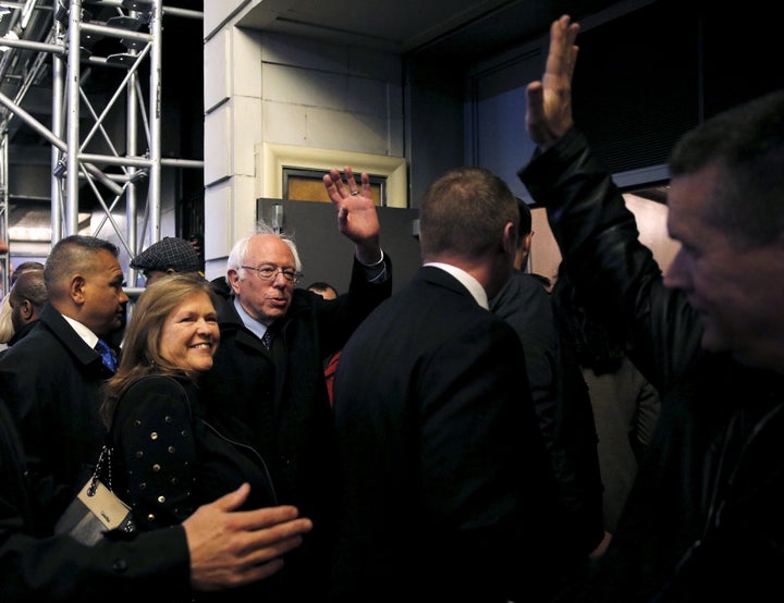 U.S. Democratic presidential candidate Bernie Sanders and his wife Jane arrive to see the show "Hamilton" in New York April 8, 2016. REUTERS/Brian Snyder