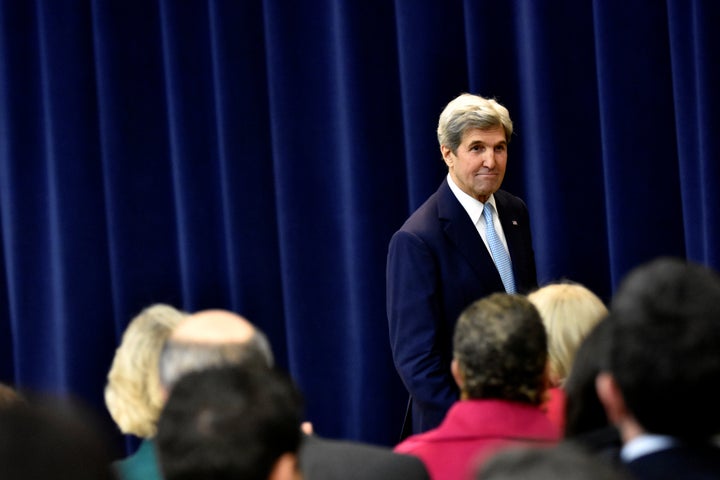 U.S. Secretary of State John Kerry exits after delivering remarks on Middle East peace at the Department of State in Washington December 28, 2016.