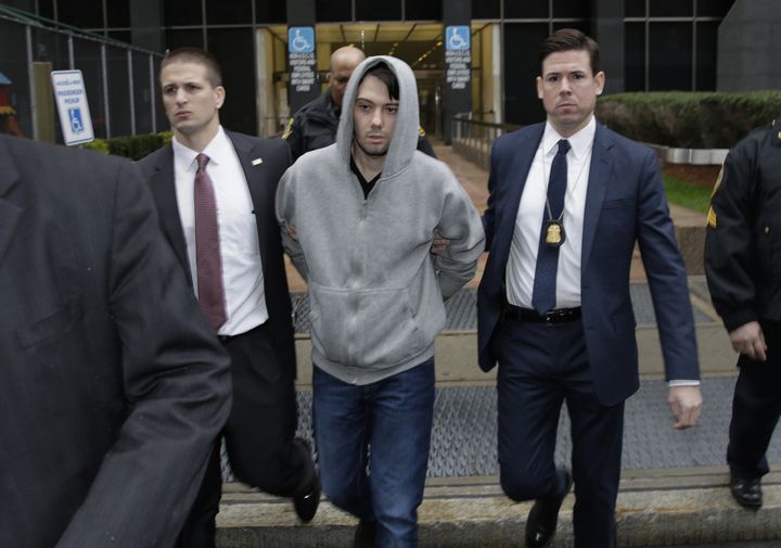 Shkreli is seen during his arrest on Thursday in New York. He was released shortly after on a $5 million bail.