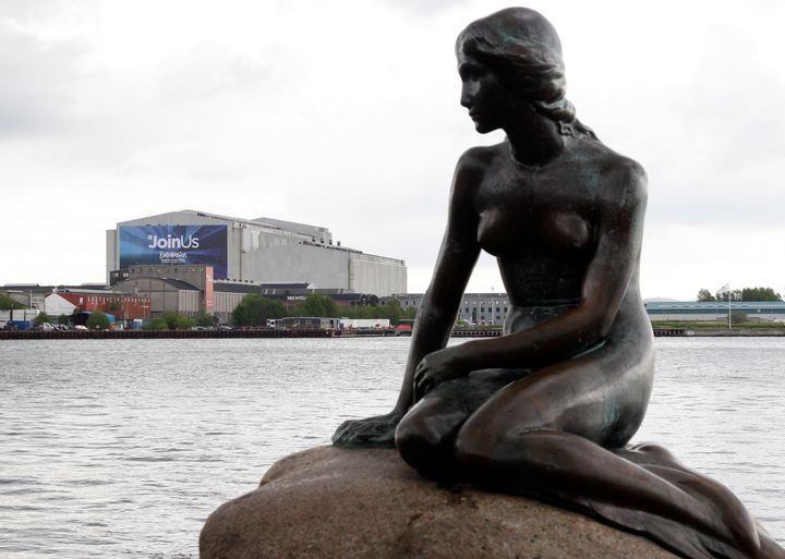 Copenhagen's landmark sculpture, "Little Mermaid," is seen.