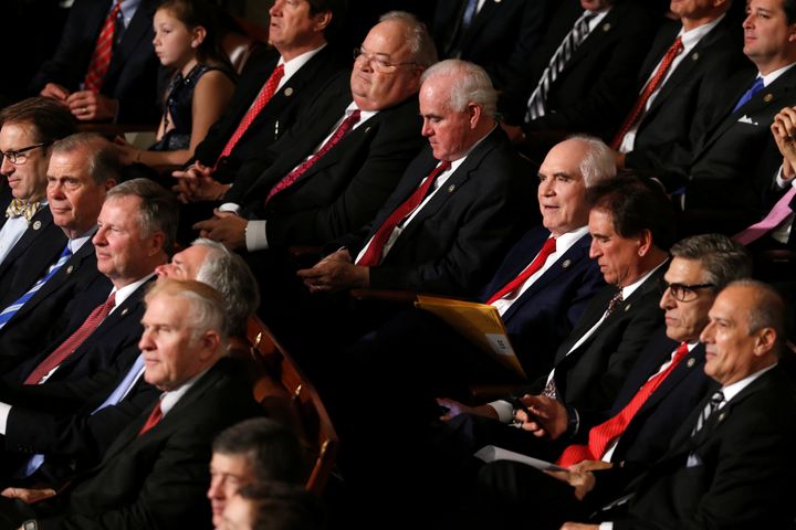 Republican members of Congress watch as they and their fellow members vote for House Speaker on the first day of the new congressional session in the House chamber at the U.S. Capitol in Washington, U.S. January 3, 2017.