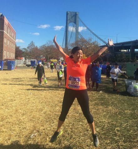 Rachel Chang at the Start Village in Staten Island before the TCS New York City Marathon on November 6, 2016.