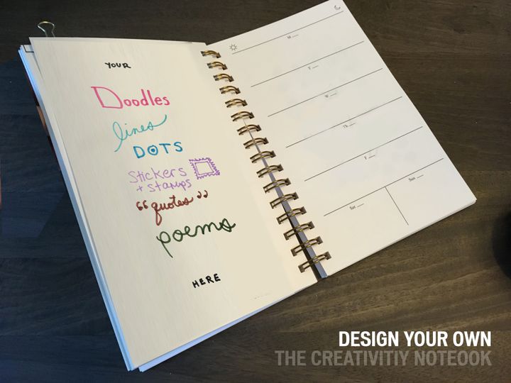 “Design Your Own” Edition with Blank Space next to each week to enter quotes, doodles, poems or stickers on your own. The Front of the book has the pages for Segregated Note and Action Items like the Limited Artist Edition.