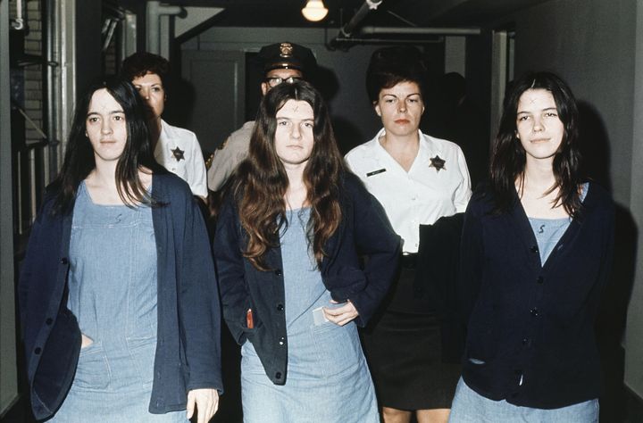 Susan Atkins, Patricia Krenwinkel and Leslie Van Houten pictured in court in 1971
