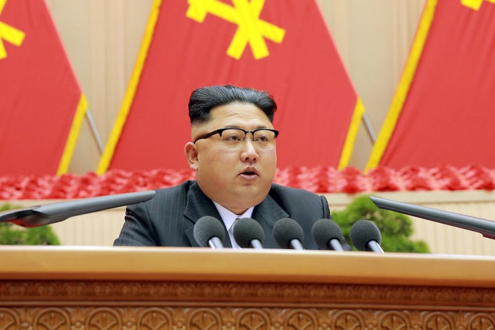 North Korean leader Kim Jong Un speaks during the first party committee meeting in Pyongyang, in this undated photo released