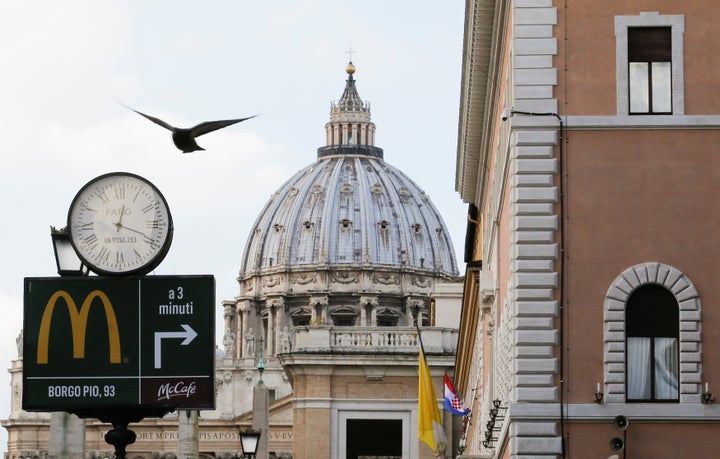 A McDonald's sign is seen at Via della Conciliazione street in Rome, Italy in front of Vatican City's St. Peter's Square January 3, 2017.