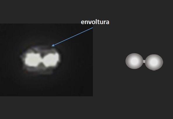 <p>The video depicts two connected white circular lights or hot spots, giving off much heat (left). This image was part of an analysis by astrophysicist Luis Barrera. “Envoltura” means “envelope.”</p>
