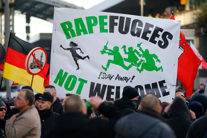 Supporters of anti-immigration right-wing movement PEGIDA (Patriotic Europeans Against the Islamisation of the West) take part in a rally in reaction to mass assaults on women on New Year's Eve, in Cologne, Germany, January 9, 2016.