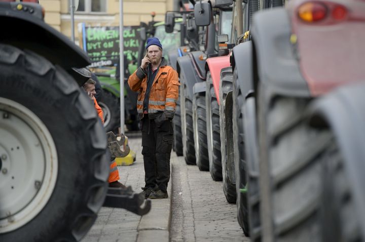 Farmers protest falling prices and the plight of the Finnish agriculture sector. Helsinki, Finland. March 11, 2016.