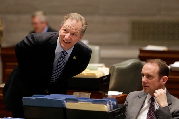 Missouri state Sen. Bob Onder (R), left, is the sponsor of a constitutional amendment that would prevent...