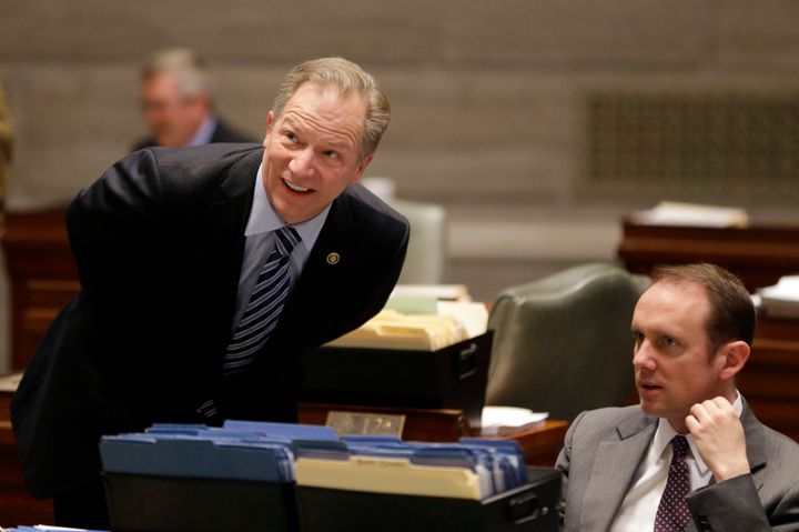 Missouri state Sen. Bob Onder (R), left, is the sponsor of a constitutional amendment that would prevent the state from punishing taxpayer-funded groups, or people, who deny services to same-couples because of their religious beliefs.