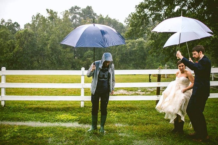 The happy couple weathers their first storm.