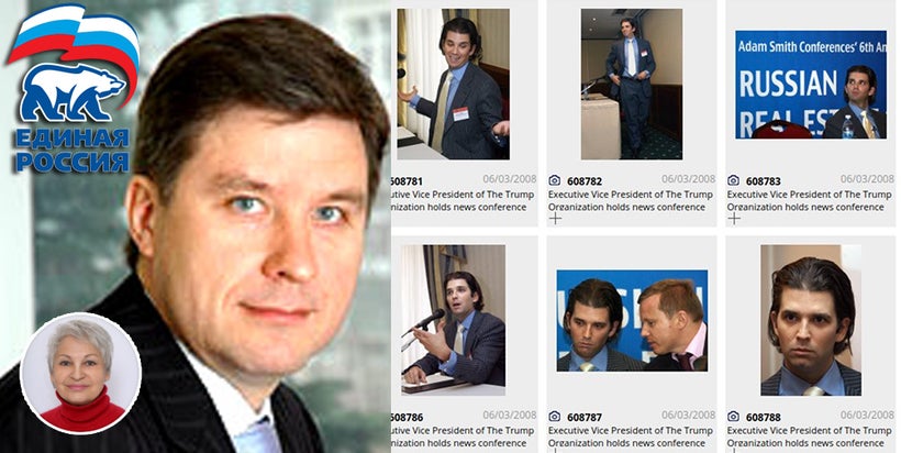 Left: Duma Member Valery Panov and Krasnodar Krai Economic Development Director Olga Andreeva. Right: Donald J. Trump Jr. spe