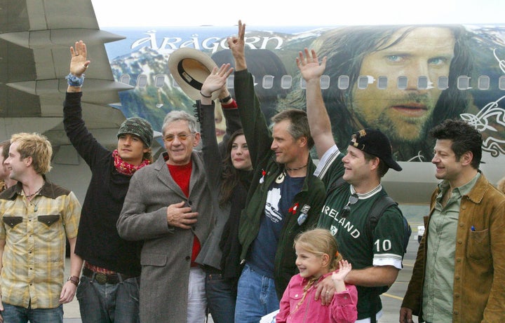 Ali Astin with the "Lord of the Rings" cast.