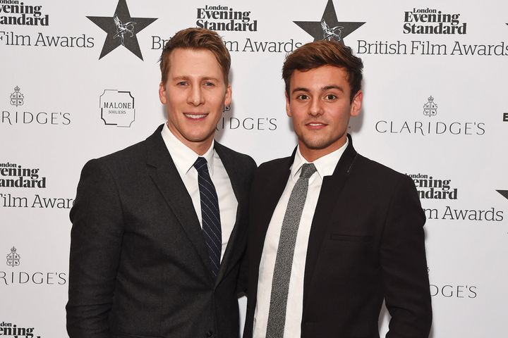 Dustin Lance Black with his fiancé, Tom Daley