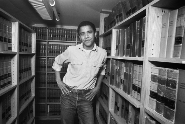 Barack Obama, graduate of Harvard Law School '91, is photographed on campus after was named head of the Harvard Law Review in 1990.
