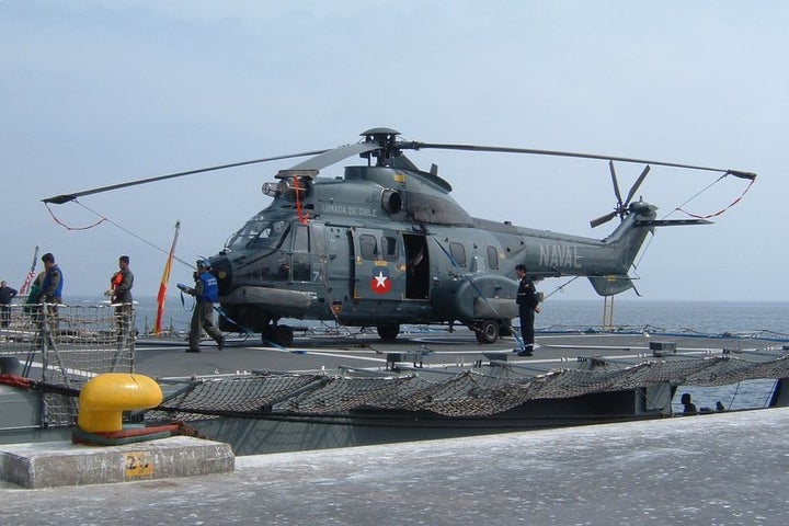 <p>A Chilean Navy AS 532SC Cougar helicopter in Mejillones, Chile.</p>