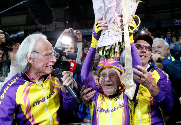 After the race, he was greeted by supporters.