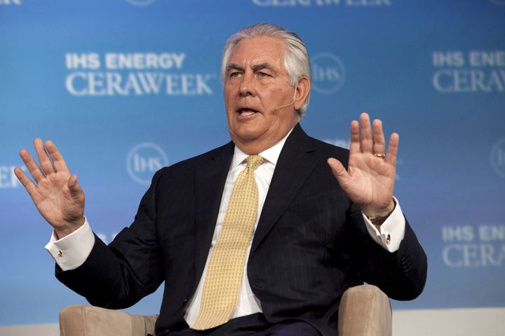 Exxon Mobil CEO Rex Tillerson speaks at an energy conference in Houston on April 21, 2015. President-elect Donald Trump has nominated Tillerson for secretary of state. 