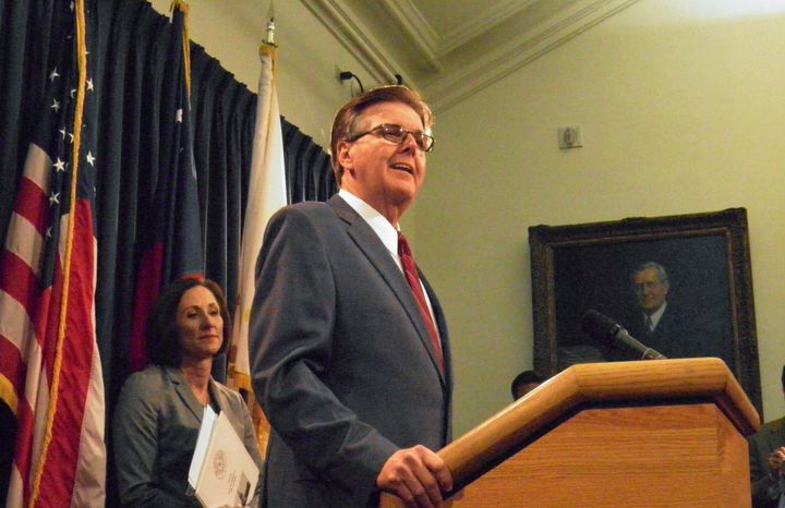 Texas Lieutenant Governor Dan Patrick speaks at a news conference on the introduction of a bill that would limit access to bathrooms and other facilities for transgender people at the State Capitol in Austin, Texas, U.S., January 5, 2017. (REUTERS/Jon Herskovitz)