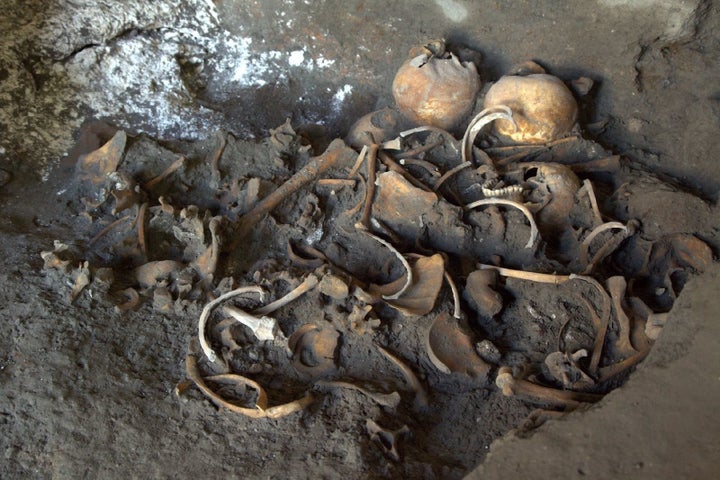 Archeologists reported finding a limestone tomb containing the remains of a man. Some of the human bones found during the dig