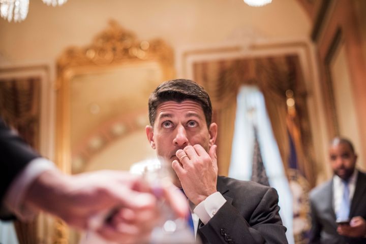 Paul Ryan works in the speaker's ceremonial office, which is still his, on the first day of the 115th Congress.