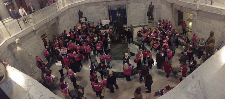 Demonstrators protesting a bill that would ban abortions in Kentucky after 20-weeks.