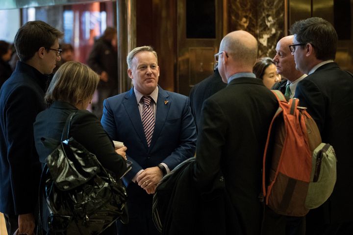 Incoming White House press secretary Sean Spicer, center, met Thursday with several journalists to discuss press issues. 