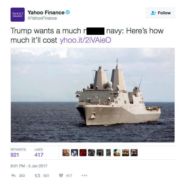The tweet sent by the Yahoo Finance Twitter account on Thursday evening US time