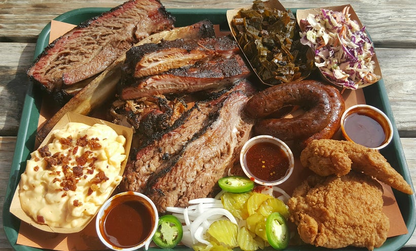 A BBQ and fried chicken feast at Pecan Lodge in Dallas.