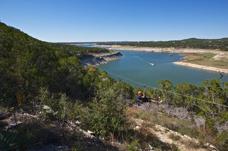 Ziplining around Lake Travis.