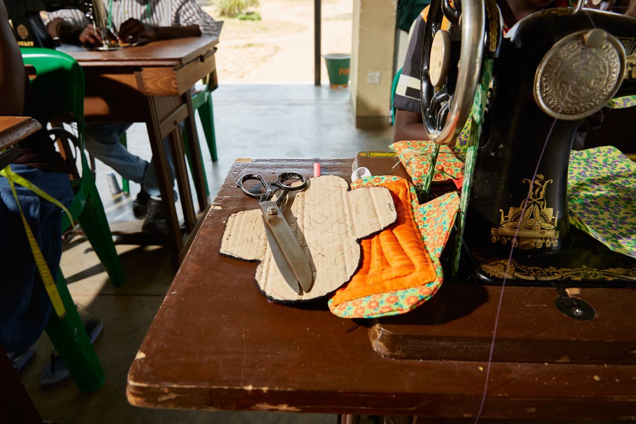 Once Green Malata students have completed the training course, they are offered employment opportunities in a nearby studio where the pads are made.