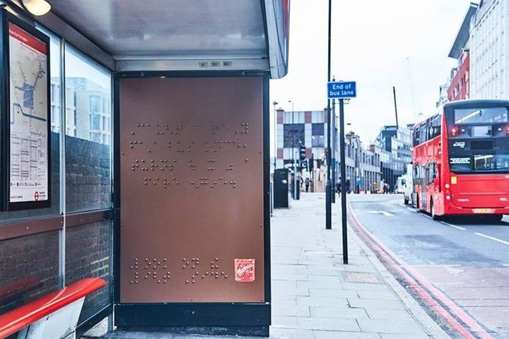 The new advert at a bus shelter in Farringdon, London.