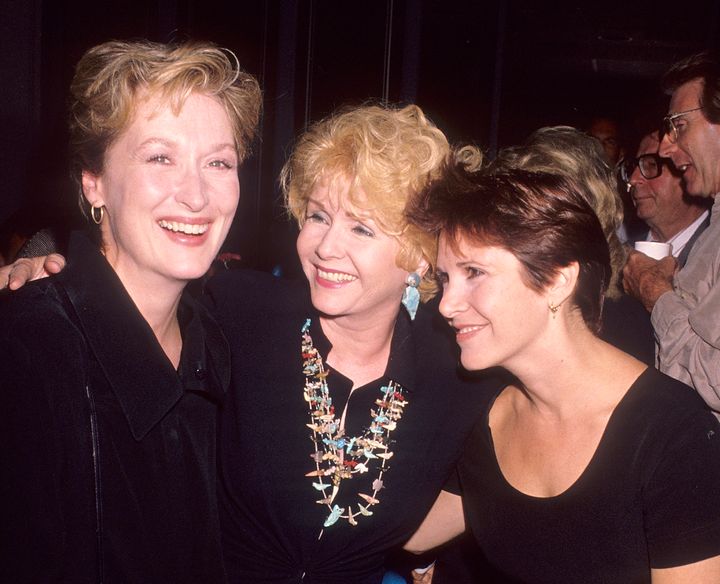 Meryl Streep, Debbie Reynolds and Carrie Fisher at the “Postcards from the Edge” premiere in 1990.